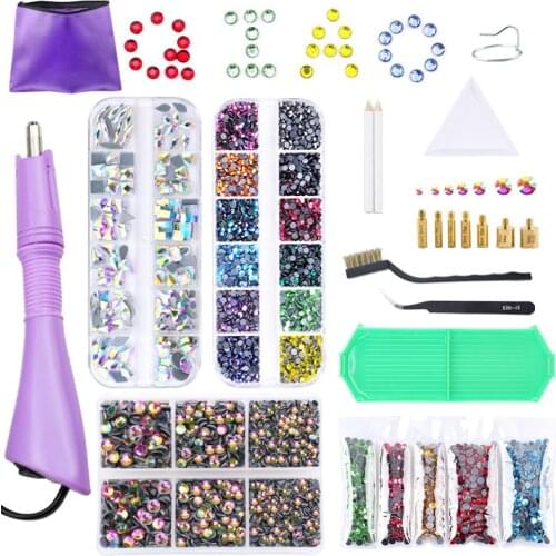 Hot Fix Rhinestones Set Iron On Glass Crystal EU/US PLUG Hotfix Applicator Strass Hot Fix Rhinestone For Accessories Decorations