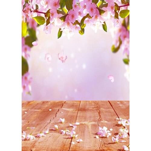 Pink Flowers Wooden Plank Vinyl Backdrops for Photography Portrait Baby Children Goods Photo Background Photo Studio Photobooth