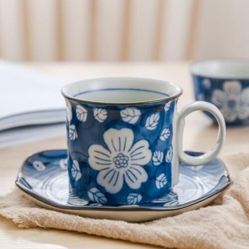 Japanese coffee cup hand-painted underglaze color coffee cup and saucer set high temperature ceramic household water cup