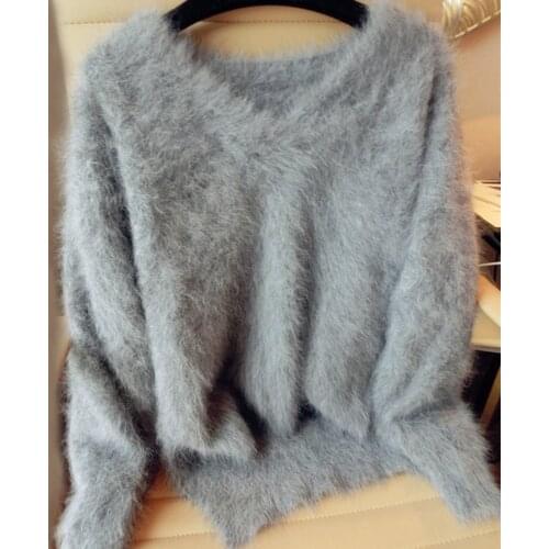 Genuine mink cashmere sweater women cashmere coat pure mink Customized size and color free shipping v neck sweater wsr296
