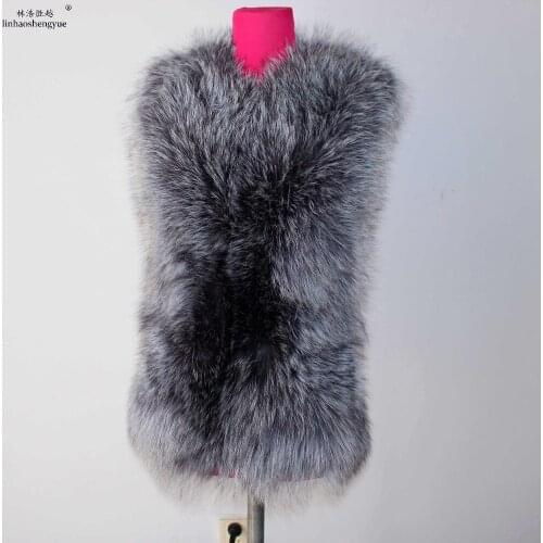 Linhaoshengyue Silver Fox Round Collar Leather Real Fox Fur Vest Natural Fur,In Winter, Warm Coat