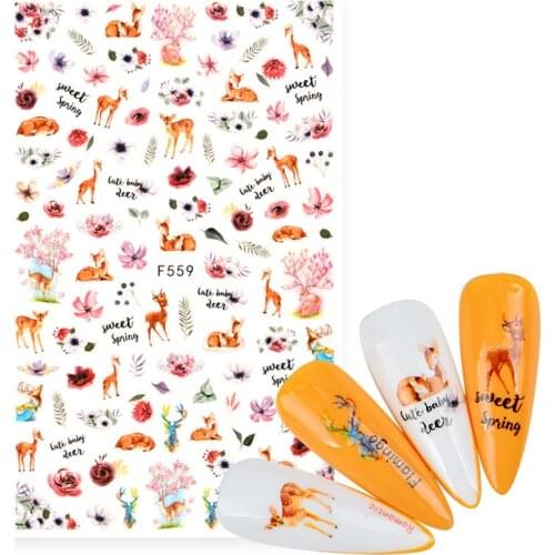 1Pc Spring Nail Decal And Sticker Flower Leaf Tree Green Animal Simple Summer DIY Slider For Manicuring Nail Art