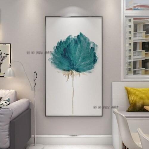 100% Handmade Oil Abstract Painting Modern Blue Flowers Wall Art On Canvas For Living Room Office Decorations