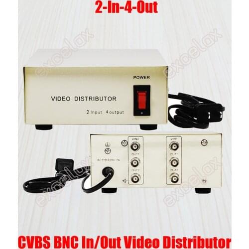 2 In 4 Out Composite CVBS BNC Connector Video Distributor for CCTV Security Camera System 2-4CH Signal Video Splitter Amplifier