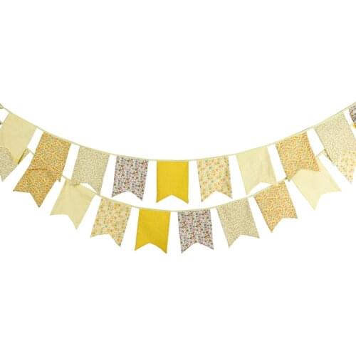 3.1m 12 Five Corner Flags Yellow Cotton Banner Pennant Garland Kids Birthday Bunting Wedding Party Decor Take Photo Tools Gift