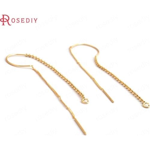 34954)6PCS Full Length 125MM 24K Gold Color Brass 2 Style Chain Stud Earring Line High Quality Diy Accessories Jewelry Findings