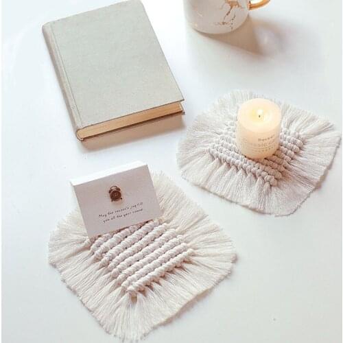 5pcs 17*17cm Handmade Cotton Placemat Macrame Non-slip Insulation Coffee Tea Cup Pad Mats Bohemia Desk Decor Creative Gift