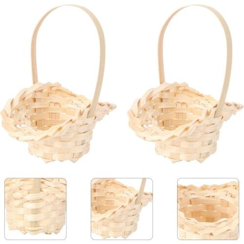 5 Pcs Fruit Holders Picnic Baskets Portable Storage Baskets Bamboo And Rattan Woven Flower Basket Gift Packing Basket (Khaki)