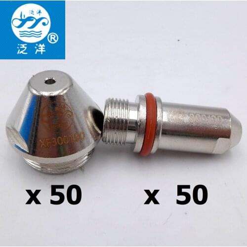 50 Tip + 50 Electrode XF300 XF-300 FY-XF300H XF-300H LGK-300 CNC Plasma Torch Huayuan Cutter 300100 300190 300150 300210 300170