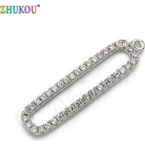 6*25mm Brass Cubic Zirconia Rectangle shape Diy Jewelry Findings, rhodium, Hole: 0.5mm, Model: VD371