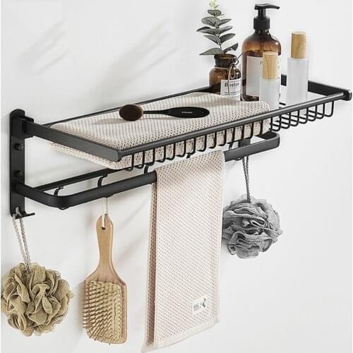 Bathroom Accessories Towel Rack Foldable Towel Rail Space AluminumBlack Bath Towel 40-50CM Holder Folding Bath Shelve