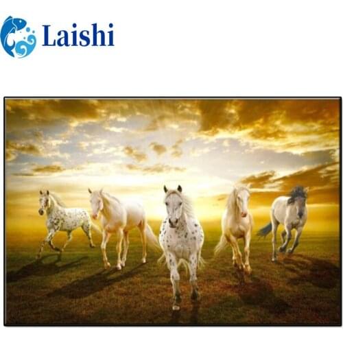 5D DIY Horses running on the grassland at sunset Diamond Painting Full Drill Mosaic Picture Of Rhinestones Gift Home Decor