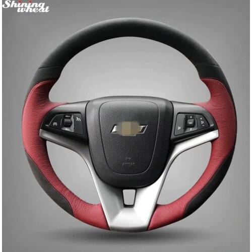 Shining wheat Black Suede IndianRed Leather Car Steering Wheel Cover for Chevrolet Cruze 2009-2014 Aveo 2011-2014