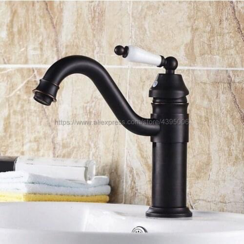 Oil Rubbed Bronze Basin Faucet Swivel Spout Bathroom Basin Sink Faucet Single Ceramics Handle Vessel Tap Mixer Tap Bnf313