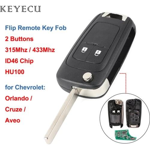 Keyecu Flip Rmote Car Key Fob 2 Button 315MHz / 433Mhz ID46 Chip for Chevrolet Aveo Cruze Orlando 2008 2009 2010 2011 2012 2015