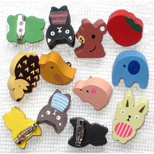 12pcs/lot Wood cartoon animal brooch,kids Childrens Early Learning creative gifts educational toys/Safe wooden toys elephant
