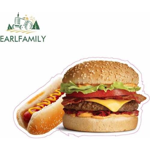 EARLFAMILY 13cm x 7.8cm for Burger and Hotdog Car Stickers Vinyl Sunscreen RV VAN JDM Car Accessories Waterproof Camper Decal