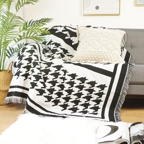 Nodic Houndstooth Cotton Blanket Modern Decorative Sofa Bed Tail Chair Cover Blankt Carpet