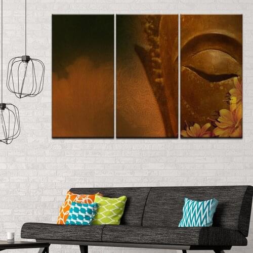 Canvas Painting Buddha eyes and flowers 3 Pieces Wall Art Painting Modular Wallpapers Poster Print for living room Home Decor