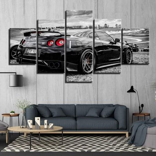 HD Printed 5 panels GTR Car Poster Canvas Paintings Wall Art Home Living Room race car 5 Pieces Decor Framework CU-1384