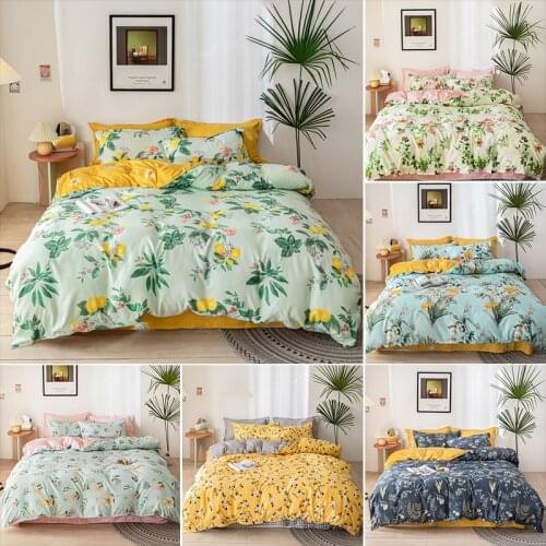 Hot Selling 4 Pcs/set Printed Solid Bedding Sets Home Bedding Set High Quality Lovely With Pattern Tree Flower Star