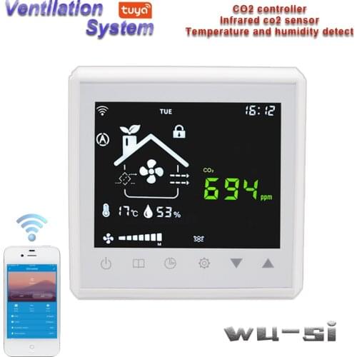 Tuya wifi fresh air system ventilation controller, monitor CO2 to improve indoor air quality, with RS485 communication