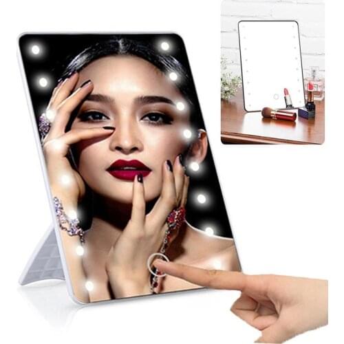Makeup Mirror with 16 LEDs Cosmetic Mirror with Touch Dimmer Switch Battery Operated Vanity Mirror with Stand for Tabletop