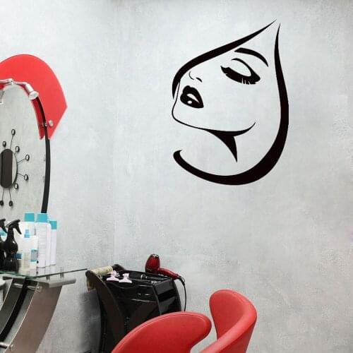 Beauty Salon Wall Decals Hair Salon Fashion Art Vinyl Sticker Woman Face Cosmetics Wall Stickers Bedroom Decor Removable B096