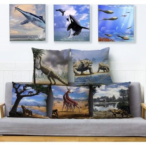 Cartoon Africa Pattern Linen Cushion Cover 45*45cm Car Pillow Case Sofa Decor Printed Jurassic Animal Dinosaur Pillowcases