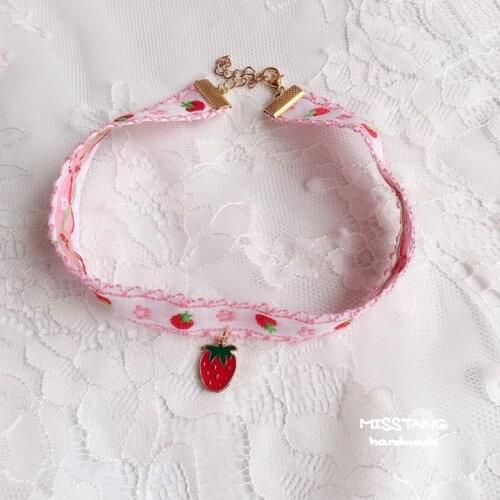 Lolita pink strawberry clavicle chain embroideries Lolita girls lovely sweet little thing