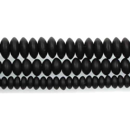 Natural Stone Frosted Black Oblate-Shape Glass Charm Round Loose Beads For Jewelry Making For Needlework Beads Strand 6-12MM