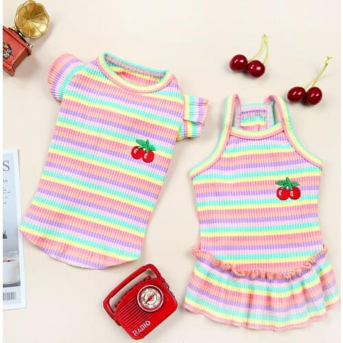 Cute Stripe Dog Suspender Skirt Shirt Summer Cottton Pet Dress for Small Dogs Mascotas Clothes York Terrier Clothing Cat Costume