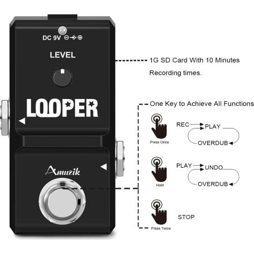 Amuzik LN-332A Guitar Mini Loop TF Memory Card Pedal Looper Effect Pedals For Electric Guitar 10 Min Recording