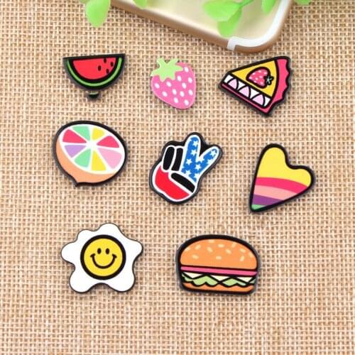 Mini Order 10pcs Colorful Acrylic Planar Resin Cabochons Ornament Accessories Fruit Heart Egg Flower Bread Plant Patch Sticker