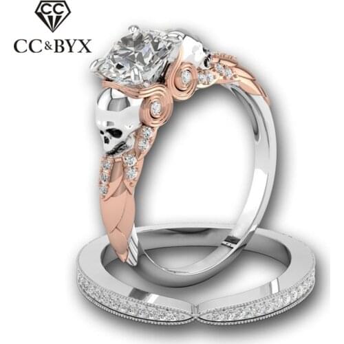 CC Set Rings-For-Women Trendy Jewelry Creative Skull Ring Cubic Zirconia Diamant Double Couple Bijouterie Accessories CC2057