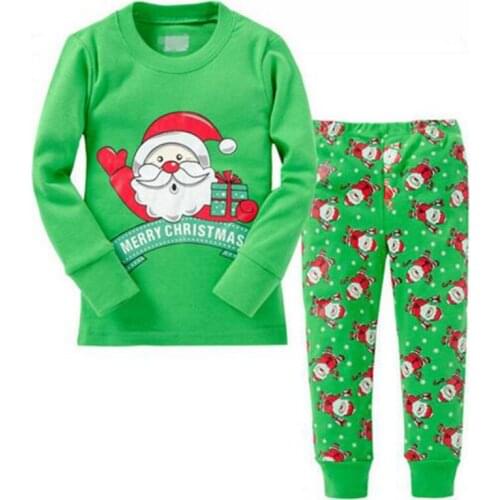 New Long Sleeve Kids Pajamas Winter Warm Pijamas Boys Christmas Sleepwear Baby Pyjamas Girls Clothing Sets Green Nightwear