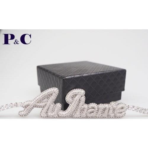 New Arrivals Custom Name Cursive Letter Necklace Micro Pave CZ Solid Back Pendant for Womenk Hip Hop Rock Street Jewelry