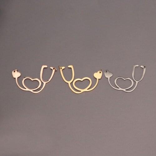 Wholesale 30pc/lot DIY Stethoscope Heart Stainless Steel Charms Pendant Jewelry Components Making For Doctor Women Black Friday