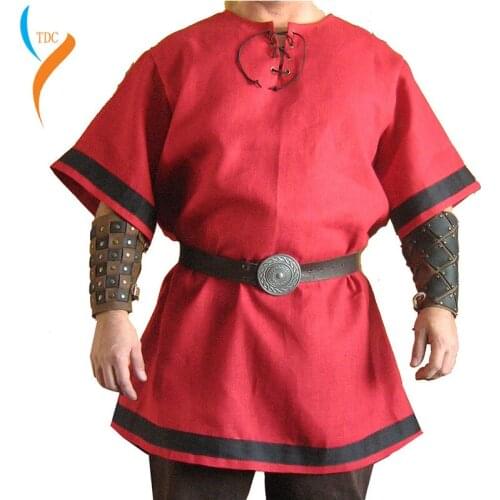 Warrior Coat Medieval Viking Red Renaissance Tunic Costume for Armor Reenactment LARP Plus Size S-5XL(Not Include Belt and Arm)