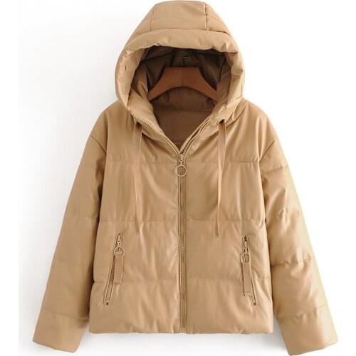 Long Sleeve Zipper Parkas Coat Lady Outerwear Veste Femme Winter Fashion Pu Leather Black Coat Women Hooded Thicken Warm Jacket