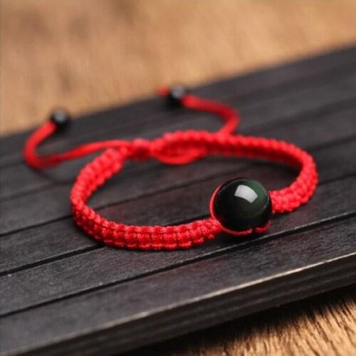 Hand-Woven Lovers Rainbow Eye Obsidian Bracelet Red String Transit Bead Bracelet Jewelry Wholesale