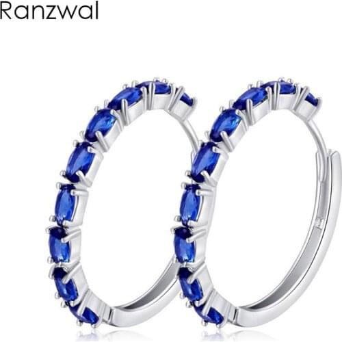 Ranzwal Trendy Big Circle Hoop Earrings for Women Colorful Cubic Zircon Clip Earrings Party Jewelry