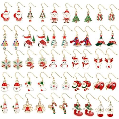 Christmas Multiple Red Green Snowman Bells Drop Earrings for Women Girl Metal Tree Snowflake Elk Dangle Earrings Party Jewelry