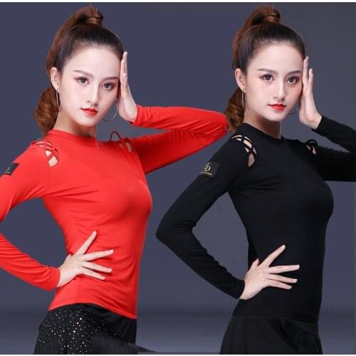 2021 Latin Dance Shirt Red New Female Adult National Standard Ballroom Dance Costume Sexy Tops Performance Practice Clothing