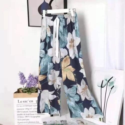 Cotton Silk Pajama Pants for Women Summer Wide-leg Pants Thin Trousers Artificial Home Pants Women Japanese Flowers Single Pants