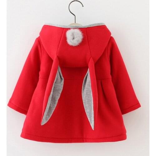 Lovely Red Cotton Long Bunny Ears Hooded Jacket Coat baby girl outerwear winter clothes outfit girl coat kids clothes 0-4 years