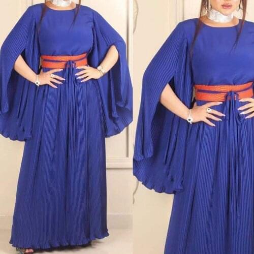 Blue prom dresses 2020 crew neckline pleats belt royal blue evening dresses a line evening gowns(without belt)