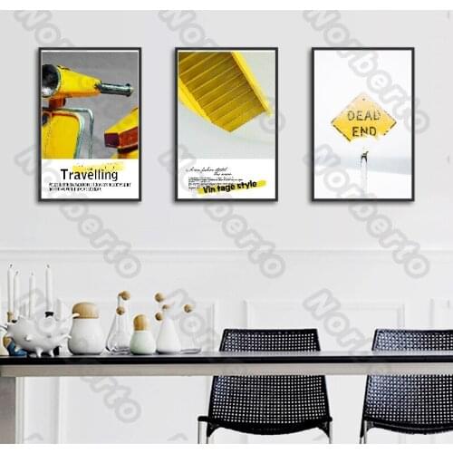 Modern Yellow Vintage Style Canvas Painting Wall Poster Traveling Theme Picture for Living Room Bedroom Restaurant Decoration