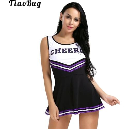 TiaoBug Summer Women School Girls Musical Cheerleader Costume Uniform Round Neck Sleveless Fancy Mini Dress