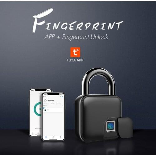 Smart Semiconductor Fingerprint APP Padlock Bluetooth-compatible Tuya App Keyless Door Lock LED Indicator Security Padlock
